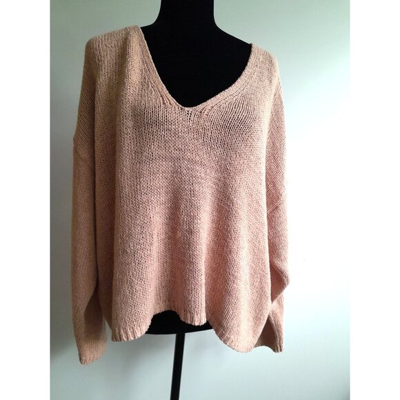 Zara Oversized Slouchy Comfy Crop Open Knit Sz Large V-Neck Sweater Dusty Rose - Picture 1 of 6